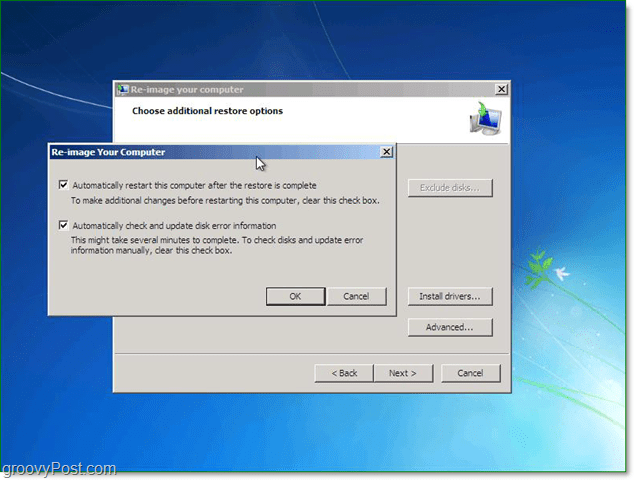 använd de avancerade alternativen för att anpassa Windows 7-systembildåterställning