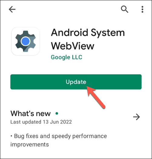 Uppdaterar Android System WebView i Google Play Butik