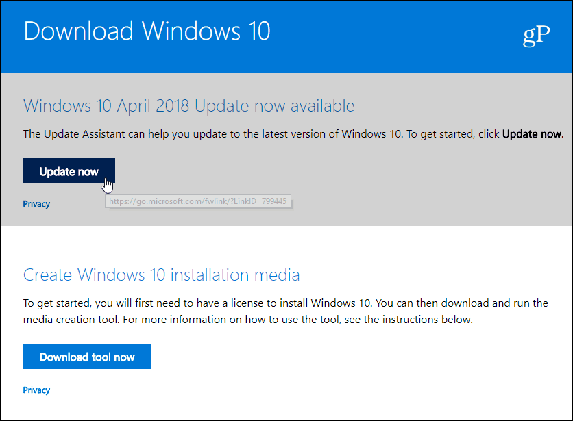Ladda ner Windows 10 april 2018 uppdatering