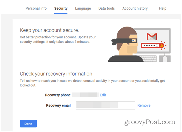 Googles säkerhetsguide via e-postkontroll