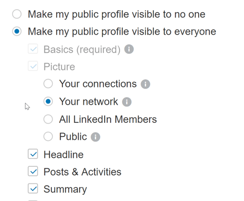 Se till att dina LinkedIn-profilinställningar tillåter någon att se dina offentliga inlägg.