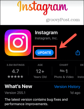 instagram uppdatering