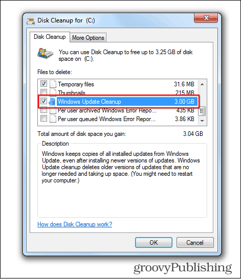 uppdatering av Windows 7 ta bort gamla filer disk upprymningsutrymme ockuperat