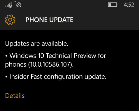 Windows 10 Mobile Insider Preview Bygg 10586.107 och släpp förhandsvisningsring
