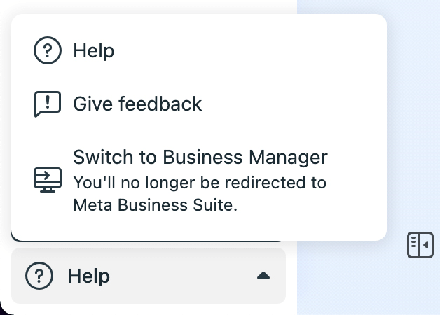 bild av alternativet Byt till Business Manager i Meta Business Suite