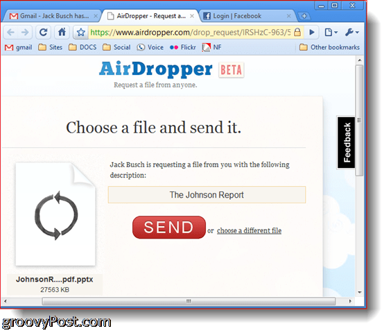 AirDropper Dropbox - Välj fil du vill skicka