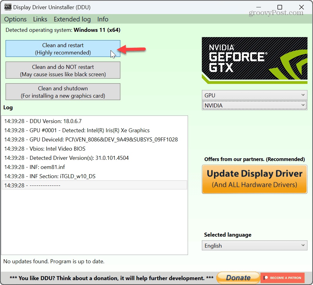 Återställ NVIDIA-drivrutiner 