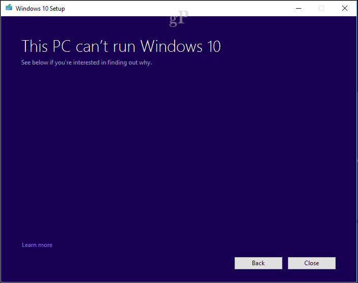 installation av Windows 10 - PC kan inte köra Windows 10