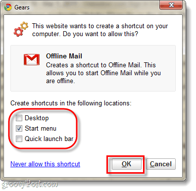 skapa en offline-genväg för Gmail