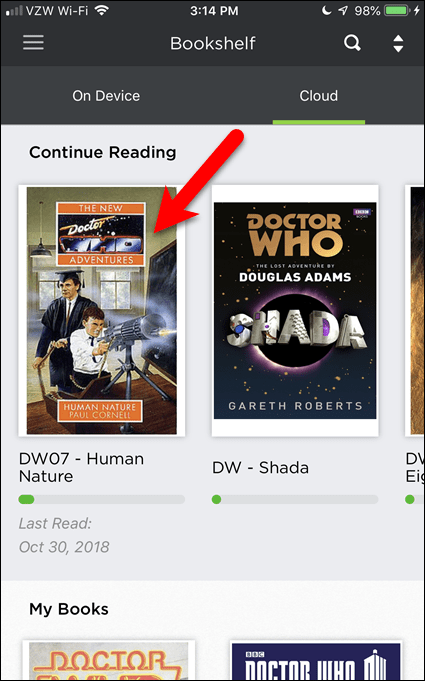 Klicka på en bok för att ladda ner den till BookFusion på din iOS-enhet