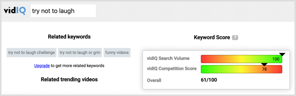 Klicka på en konkurrents tagg i VidIQ för att se sökvolymen och konkurrensen för den taggen.