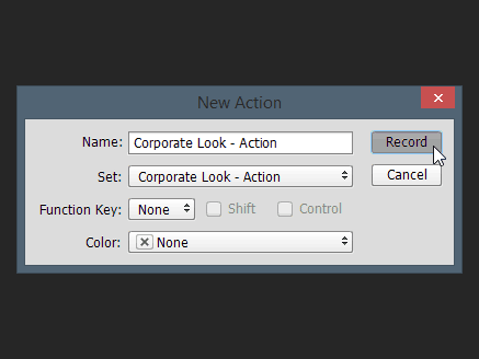 ny åtgärd dialogruta Photoshop namn set funktion nyckel färg rekord åtgärd batch redigering