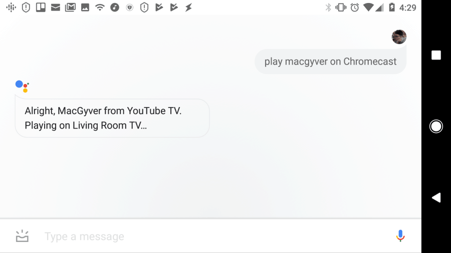 skärmdump för att spela program eller filmer med Google Assistant