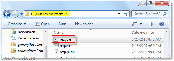 Lägg papperskorgen i mappen Windows 7 system32