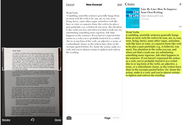 Utdrag - The Book Highlighter iOS-app, hur man tar skärmdump av avsnittet från boken