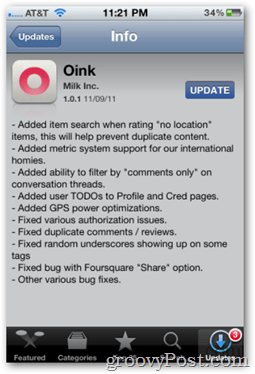 Oink 1.0.1-uppdatering från Apple App Store