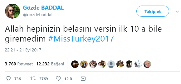 Fröken Turkiet konkurrent Gözde Baddal förbannelse
