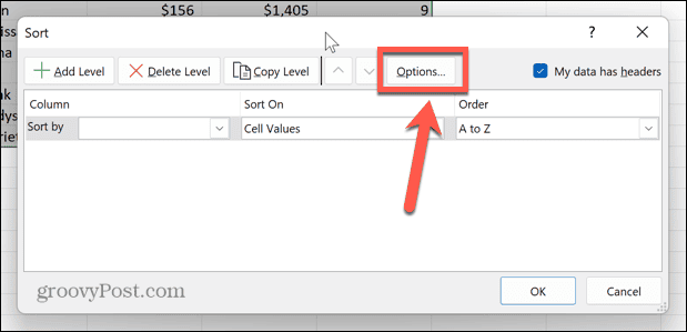 excel sorteringsalternativ