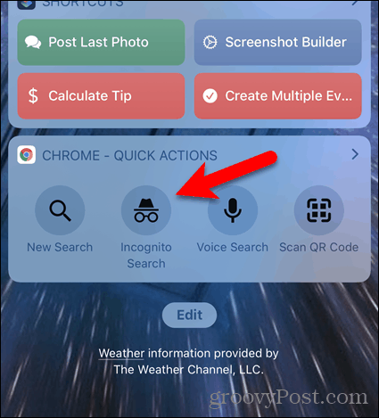 Klicka på Incognito-sökning på Chrome-widgeten i iOS