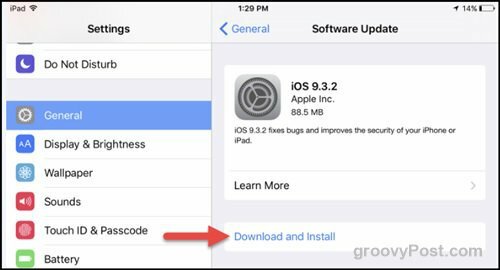 Apple iOS 9.3.2 uppdatera säkerhetsuppdateringen