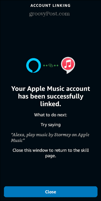 Alexa Apple Music-konto anslutet
