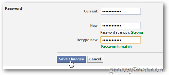 klicka på spara ändringar för att aktivera nytt lösenord
