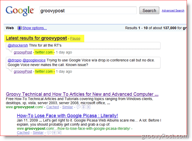 GroovyPost och Googles realtidssökning