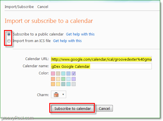 importera eller prenumerera eller lägga till kalender till Windows Live