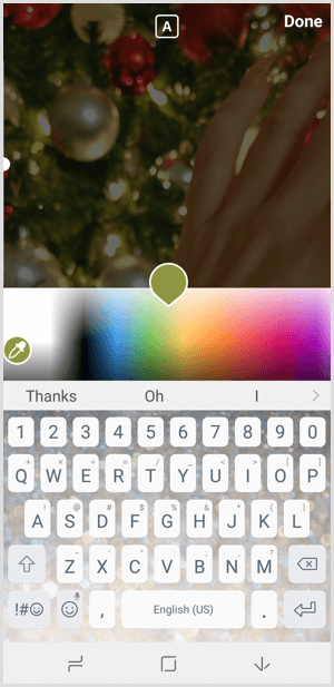 Instagram-berättelser väljer textfärg från paletten