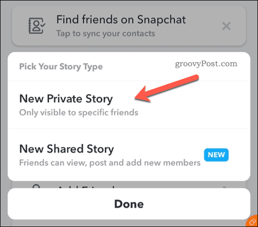 Skapa en ny privat Snapchat-berättelse