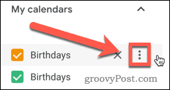 Tre-punkts-menyikonen i Google Kalender