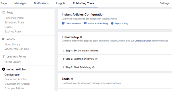 facebook publiceringsverktyg omedelbara artiklar