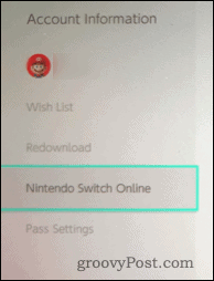 Nintendo Switch kontoinformation