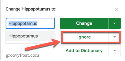 ignorera stavning av Google Sheets