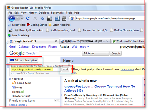 Google Reader RSS Lägg till prenumerationsfunktion:: groovyPost.com