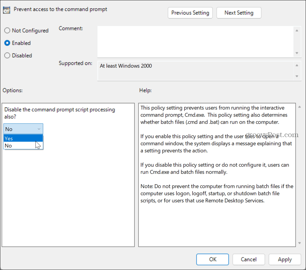 Inaktivera kommandotolken i Windows