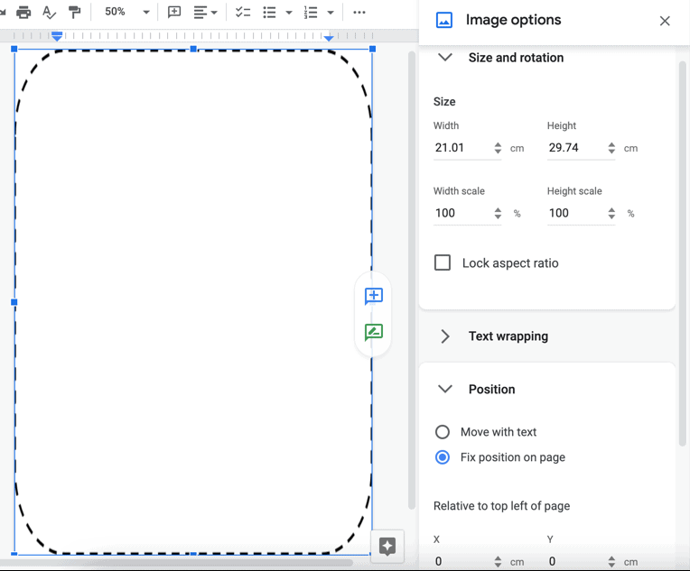 Ändra storlek på en bakgrundsbild i Google Dokument