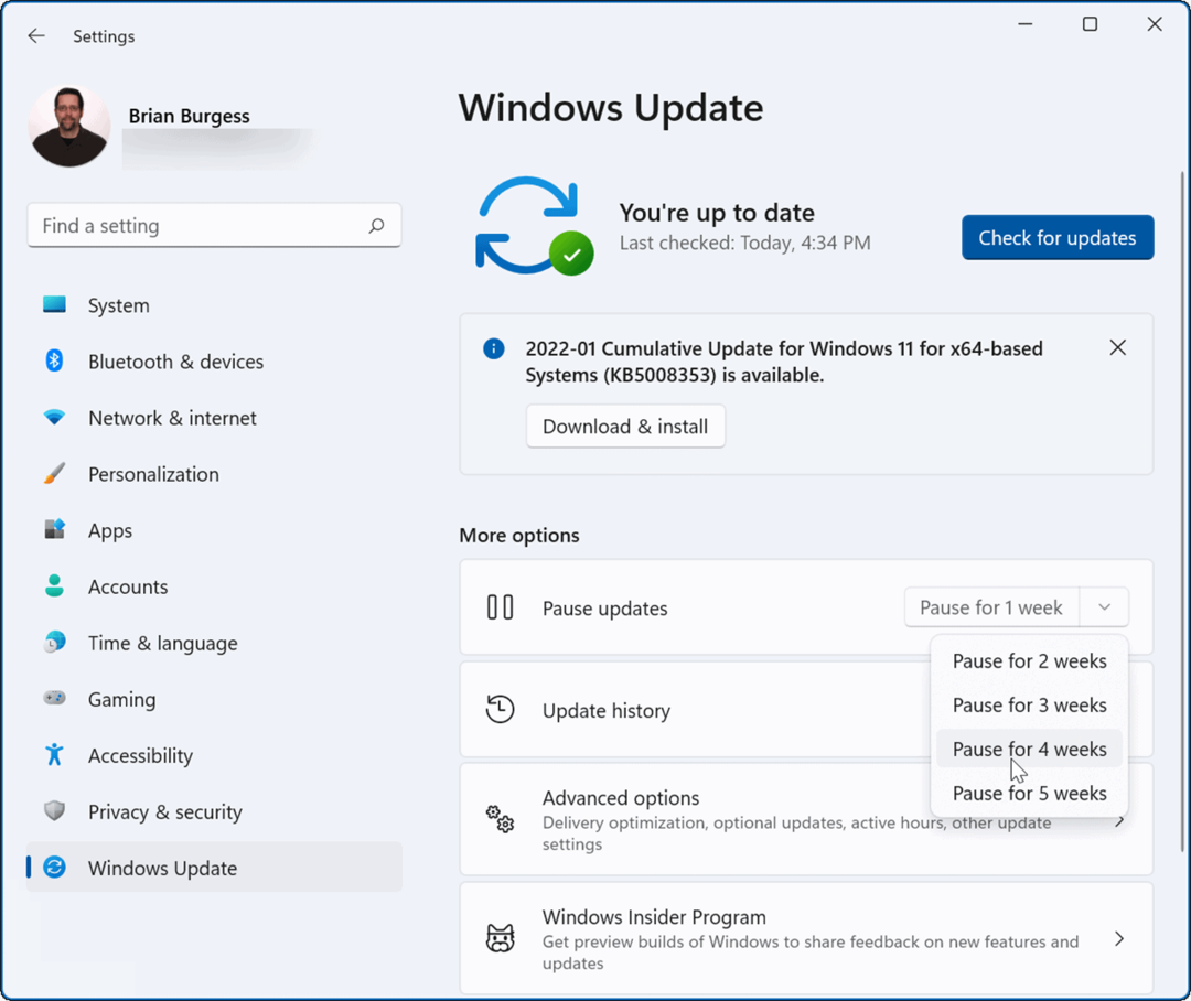 pausa uppdateringar på Windows 11