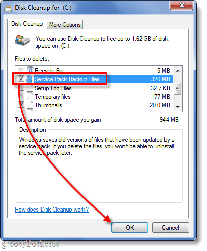 service pack backup filrengöring i Windows 7