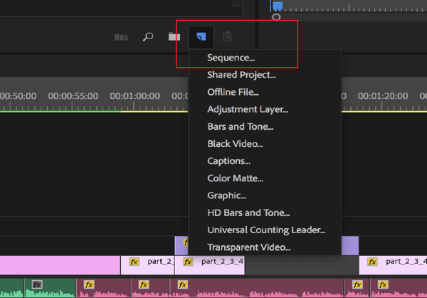 Alternativ för att redigera en sekvens i Adobe Premier Pro.