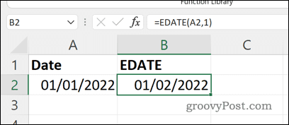 Resultatet av en EDATE-formel i Excel