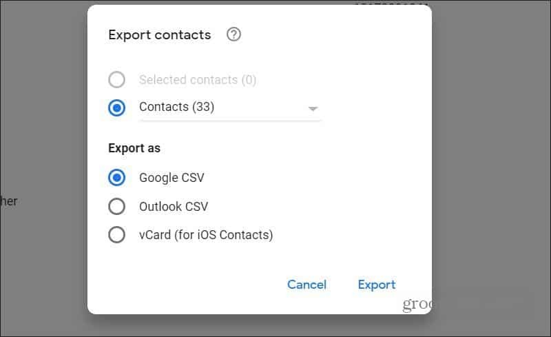 exportera kontakter