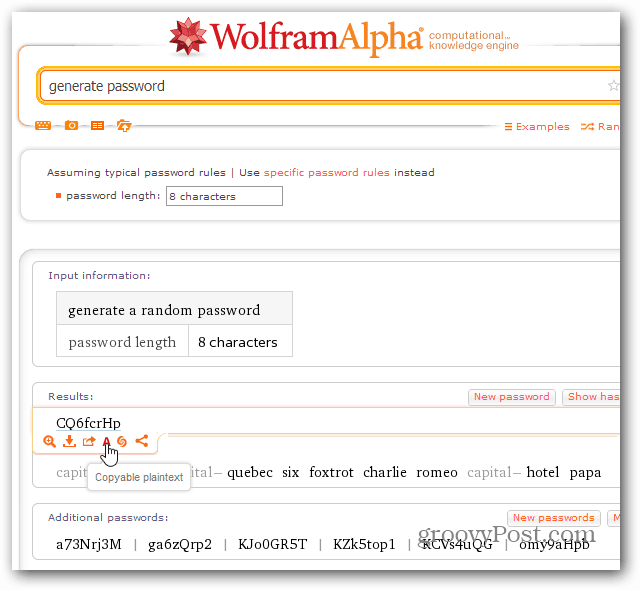 Worlfram Alpha PW-resultat