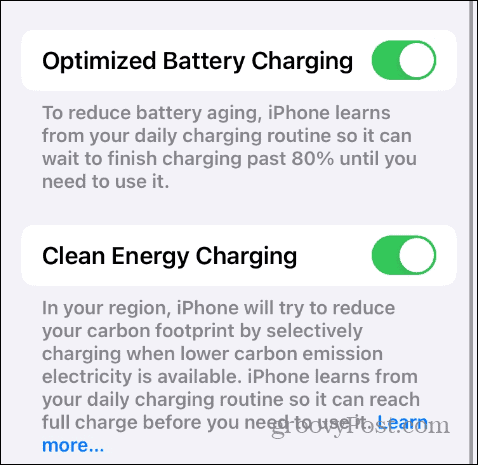 Inställningar för batteriladdning i iOS