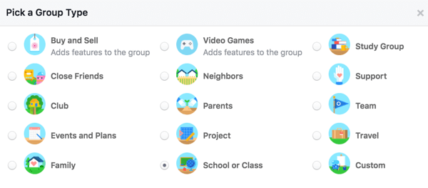 Välj en grupptyp så att användarna får veta mer om din grupp.