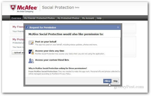 mcaffee socialt skydd tillåter facebook