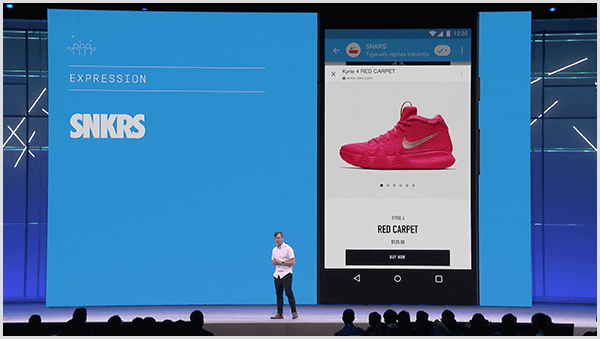 Molly Pittman säger att Facebook F8-utvecklarkonferensen visar framtida användningar av chatbots. Konferensen förhandsgranskade en sneaker shoppingfunktion med förstärkt verklighet i Messenger.