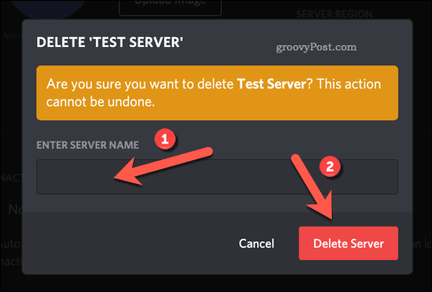 Bekräfta borttagning av Discord-server