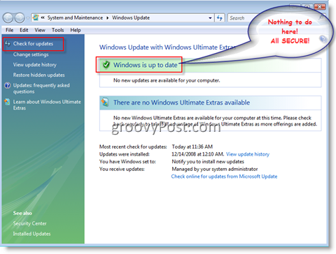 Windows Update-meny för Windows Vista