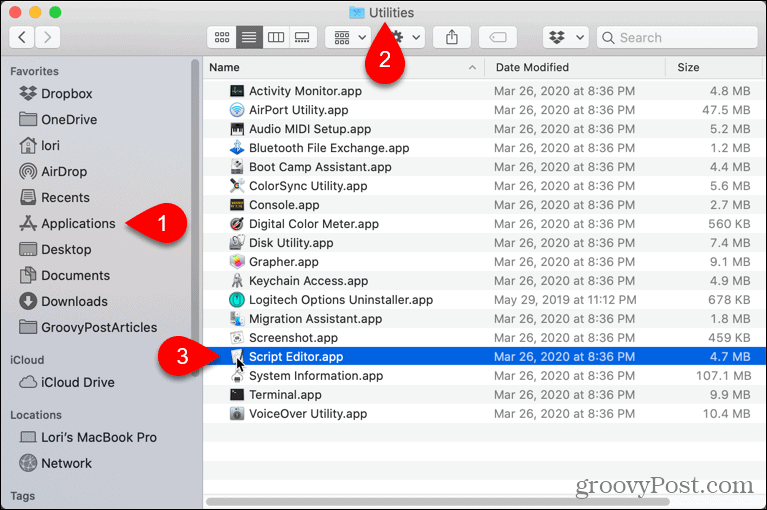 Öppna Script Editor på Mac